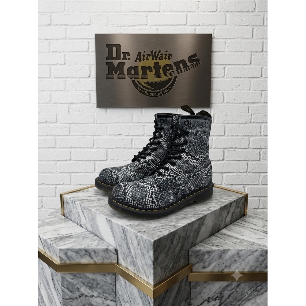 Dr Martens 1460 Grey Snakeskin Boa Print Combat Boots Whimsigoth Python 8 moto